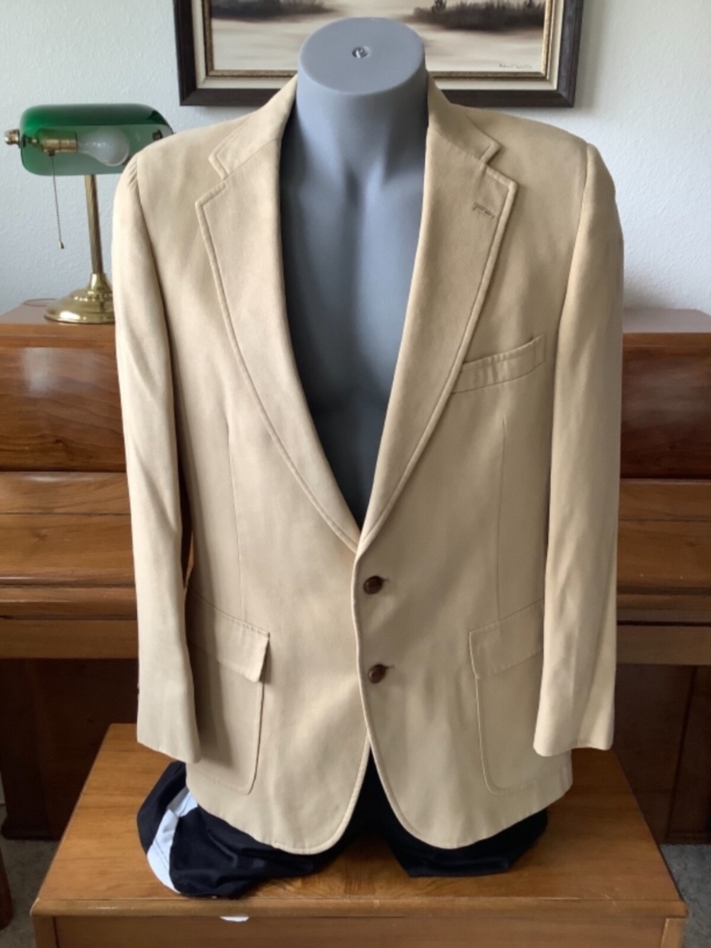 Chaps RALPH LAUREN Men’s BLAZER Jacket Tan Faux SUEDE 2-Button SPORT COAT Sz 42?